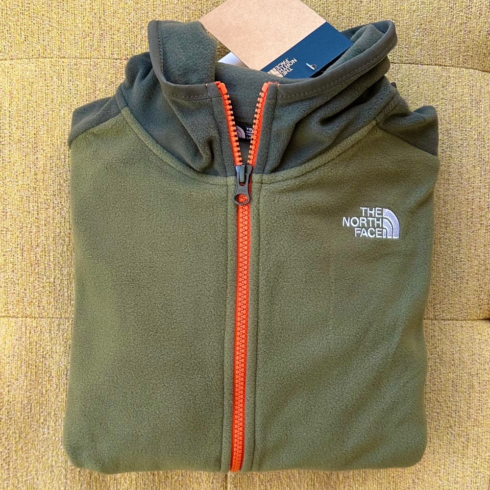 The North Face® boys fleece hoodie zip-thru jacket, L 14/16 olive w/gray NWT